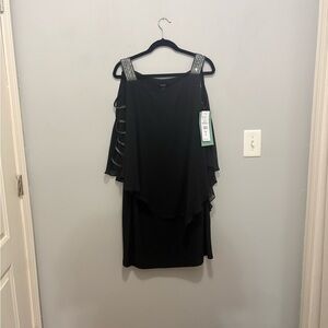 MSK Black Cold Shoulder Midi Dress with Embellished Straps